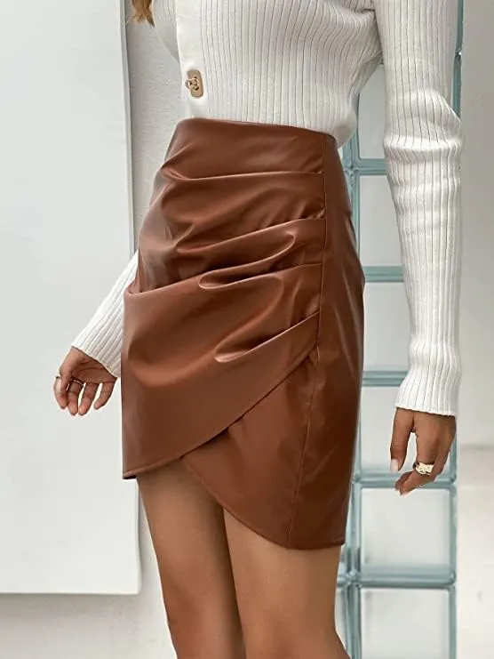 2023 High Waist Pu Leather Women's Elegant Mini Skirt Bodycon A-Line