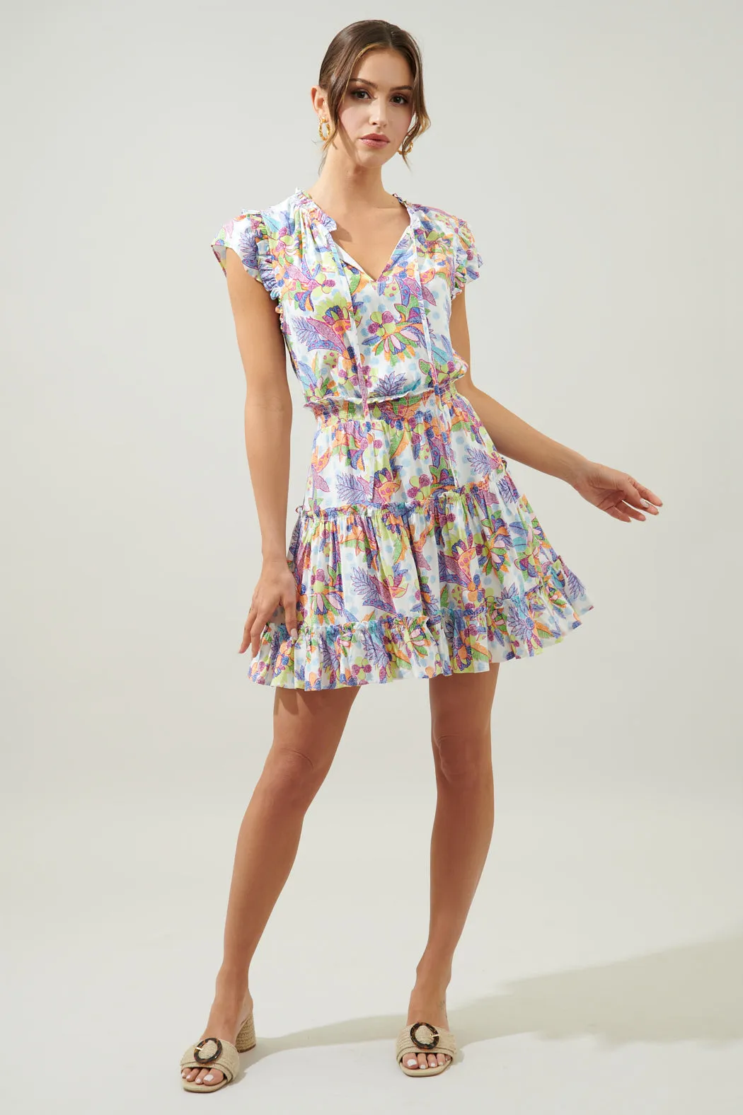 Amazonia Split Neck Toledo Tiered Mini Dress