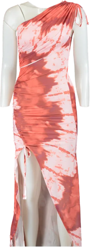 ASOS Design Coral Tie-Dye One Shoulder Maxi Dress UK XS