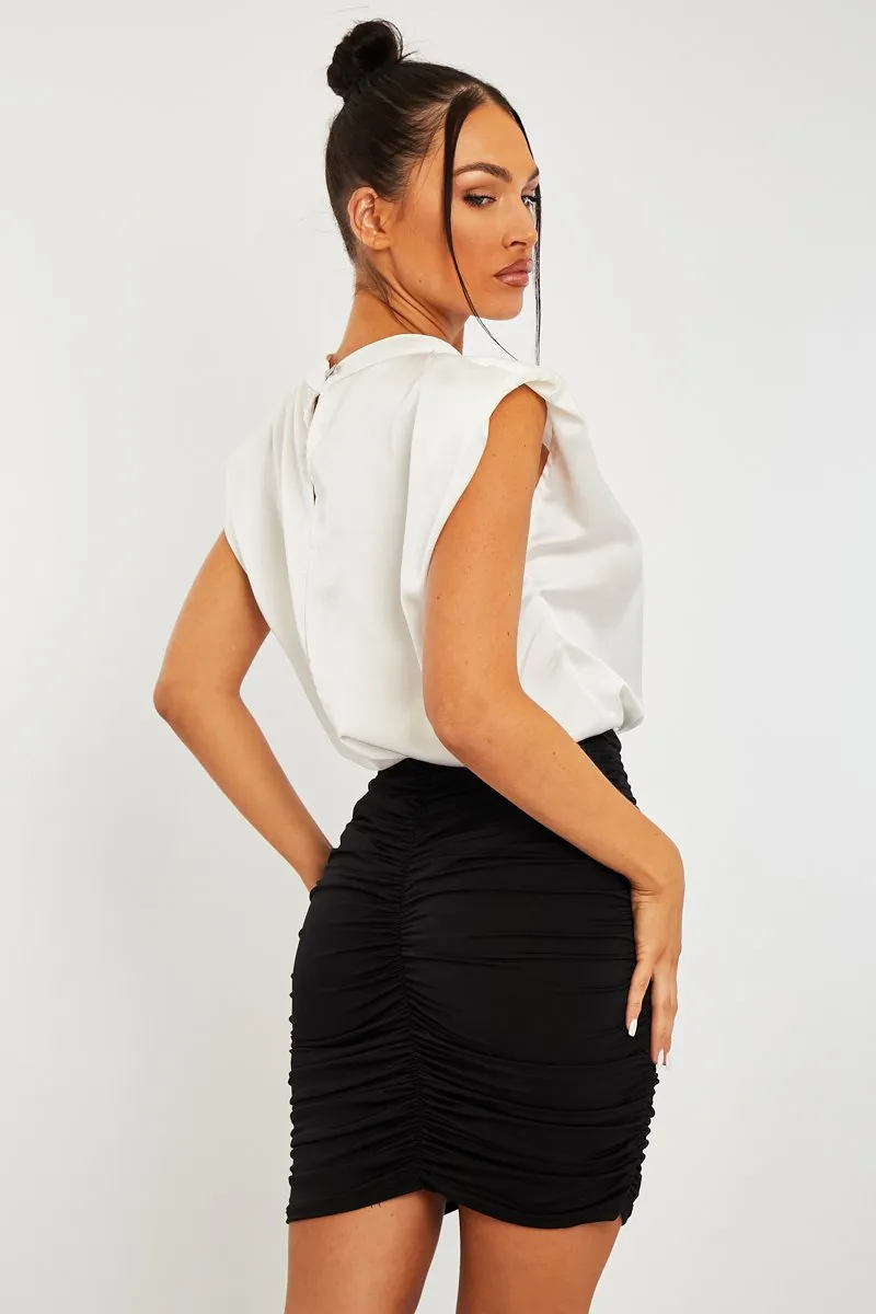 Black Slinky Ruched Middle Mini Skirt - Kacy
