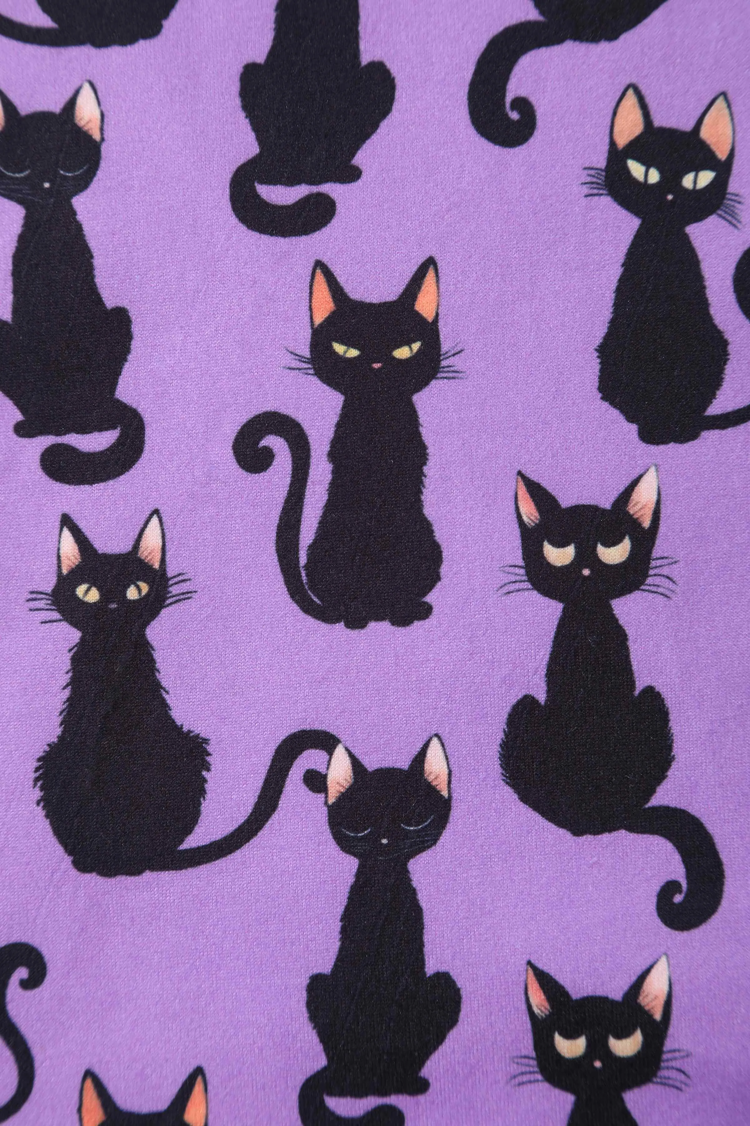 Brenda Purple Black Cat Flared Dress