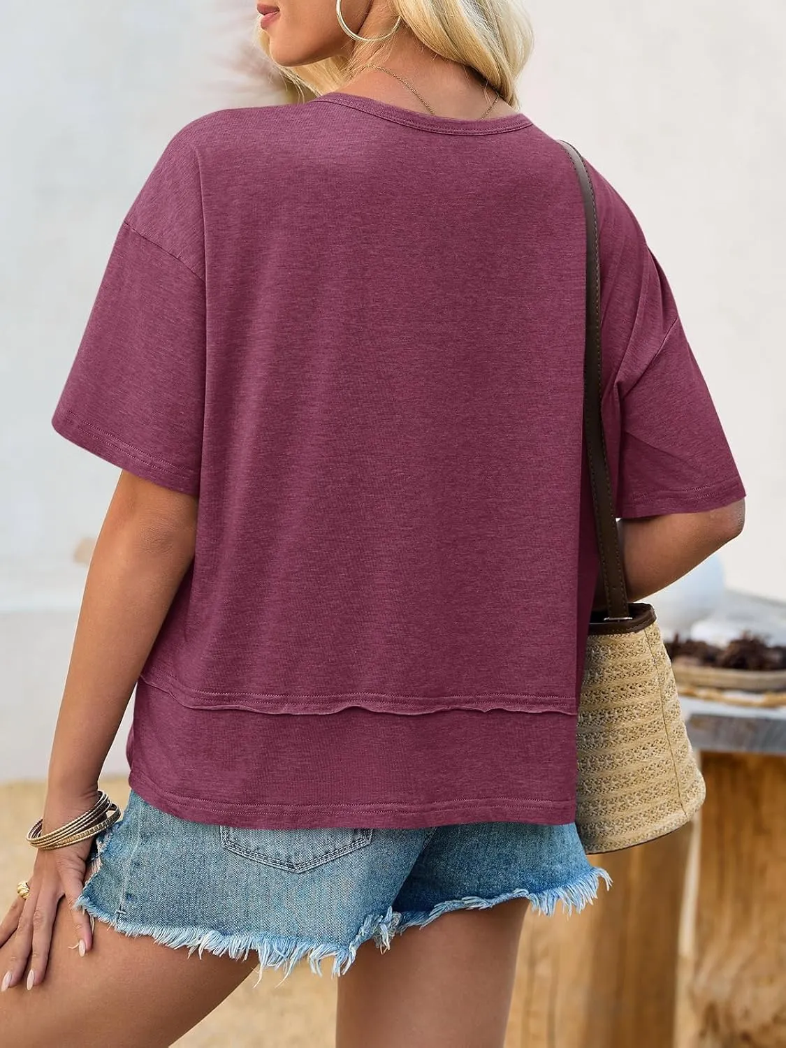 Cicy Bell Womens Summer V Neck T Shirts Casual Short Sleeve Flowy Tops Cute Loose Fit Basic Tees