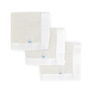 Cotton Muslin Security Blanket 3 Pack - Tan Gingham
