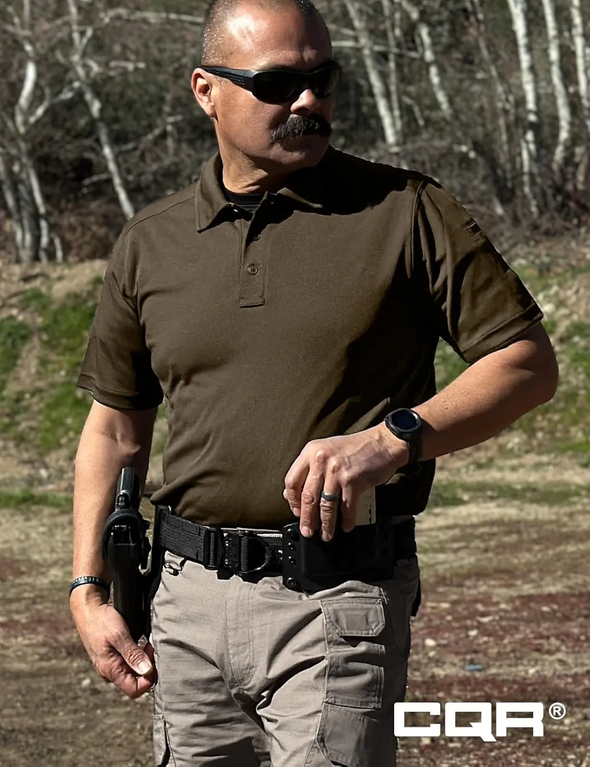 CQR Men's Polo Shirts, Tactical Short Sleeve Golf Performance Shirts, Lightweight Dry Fit UPF 50  Pique