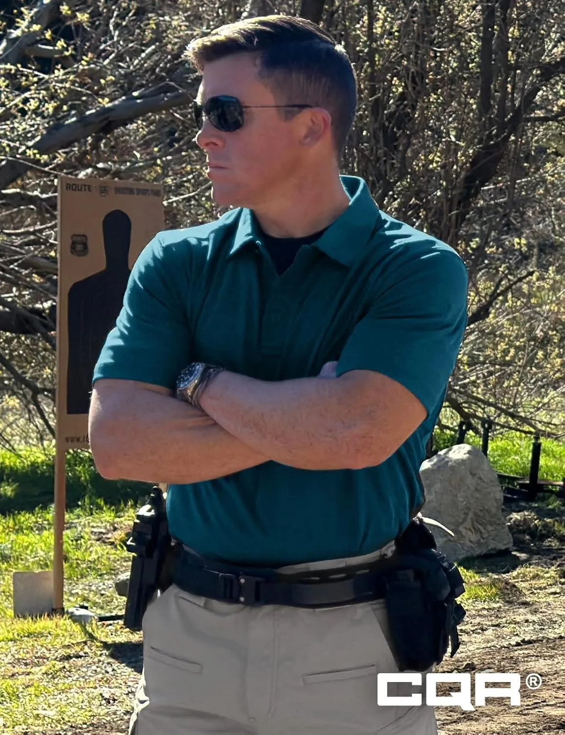 CQR Men's Polo Shirts, Tactical Short Sleeve Golf Performance Shirts, Lightweight Dry Fit UPF 50  Pique