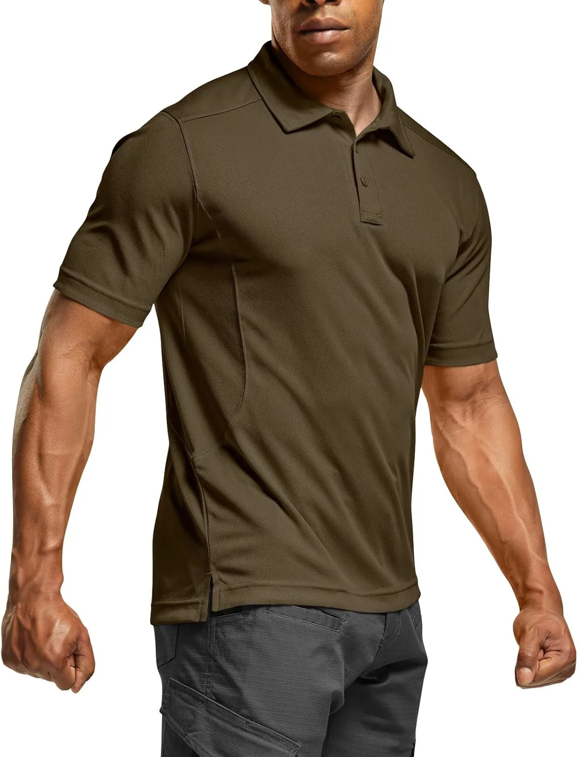 CQR Men's Polo Shirts, Tactical Short Sleeve Golf Performance Shirts, Lightweight Dry Fit UPF 50  Pique