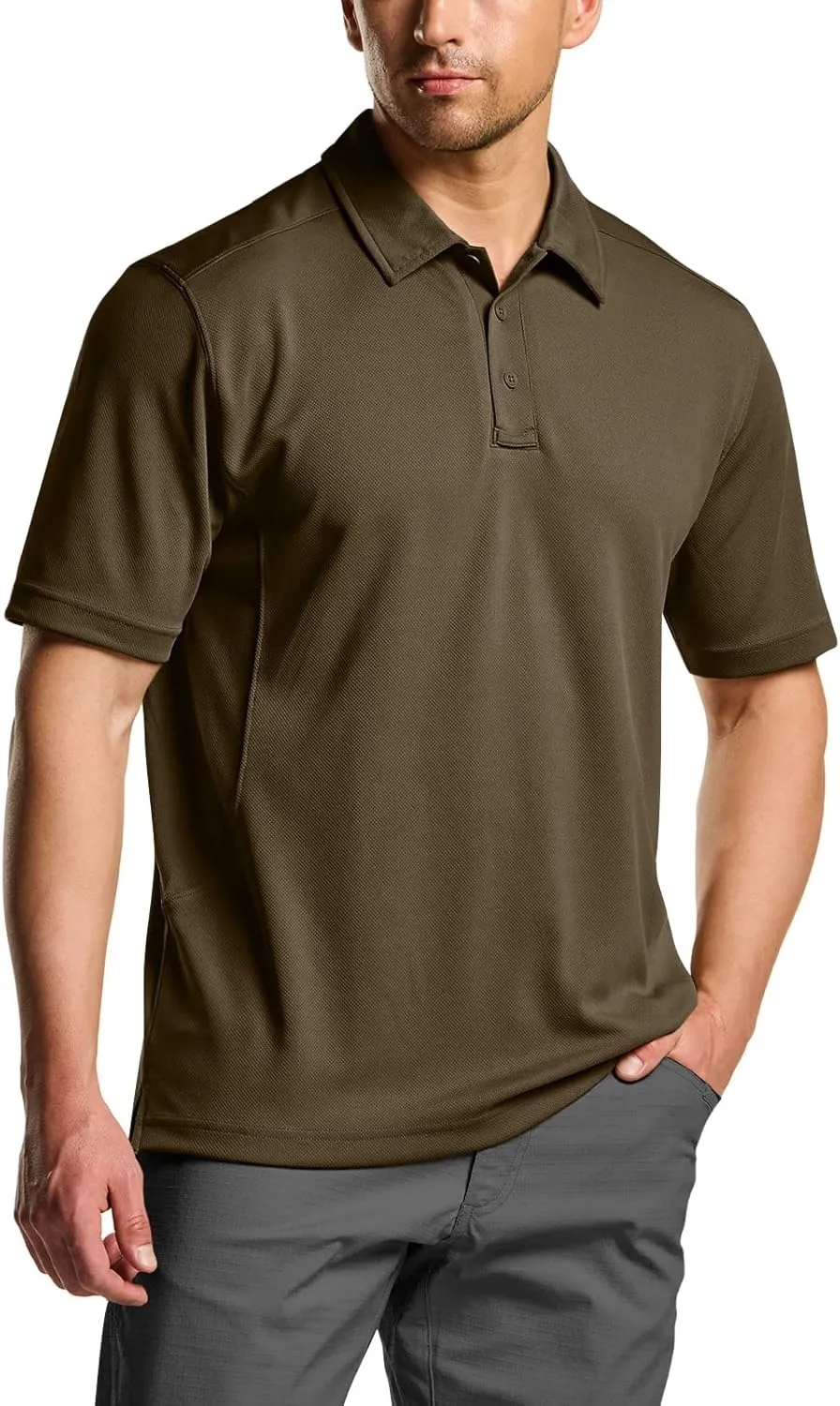 CQR Men's Polo Shirts, Tactical Short Sleeve Golf Performance Shirts, Lightweight Dry Fit UPF 50  Pique