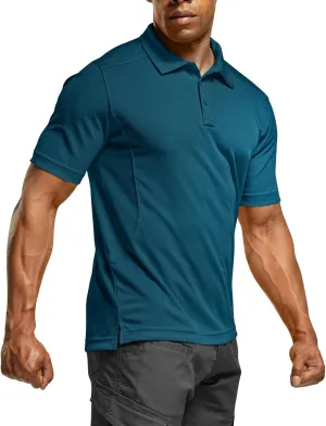 CQR Men's Polo Shirts, Tactical Short Sleeve Golf Performance Shirts, Lightweight Dry Fit UPF 50  Pique