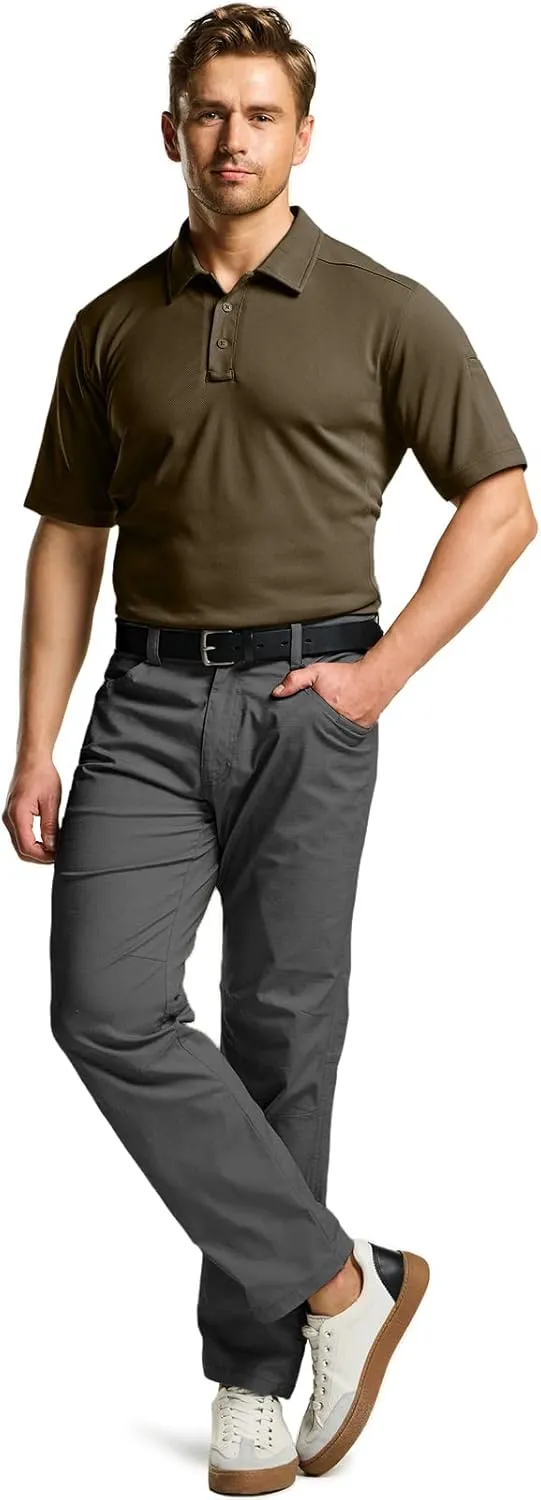 CQR Men's Polo Shirts, Tactical Short Sleeve Golf Performance Shirts, Lightweight Dry Fit UPF 50  Pique