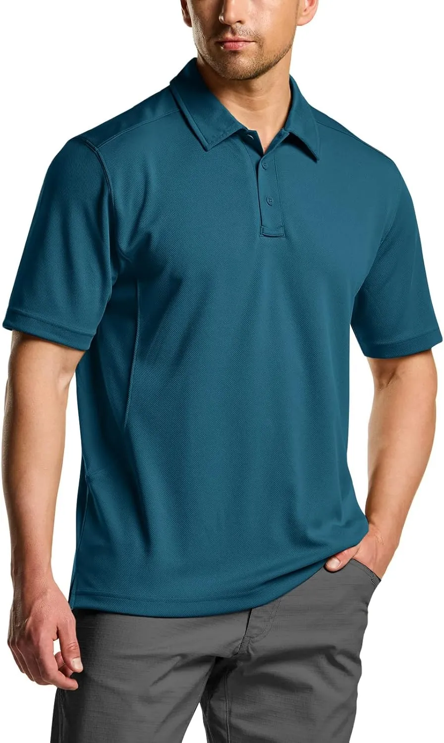 CQR Men's Polo Shirts, Tactical Short Sleeve Golf Performance Shirts, Lightweight Dry Fit UPF 50  Pique