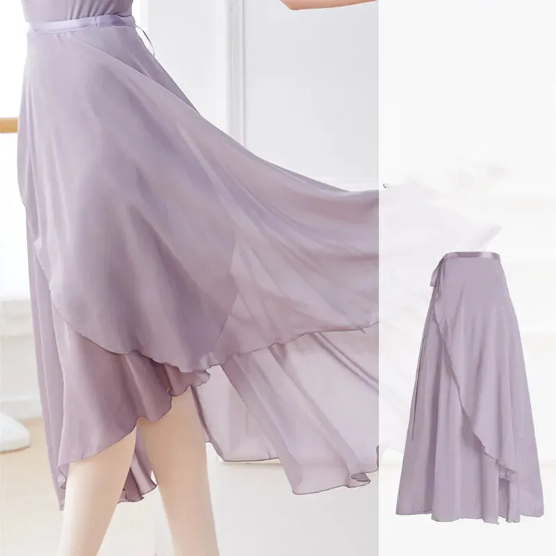 Dance Skirt Women Long Chiffon Ballet Ballroom Waist Tie Skirt
