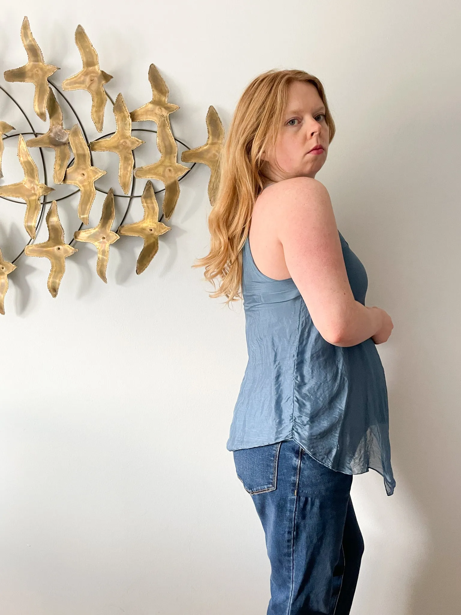 Dusty Blue Halter Silk Flowy Asymmetrical Top - Small