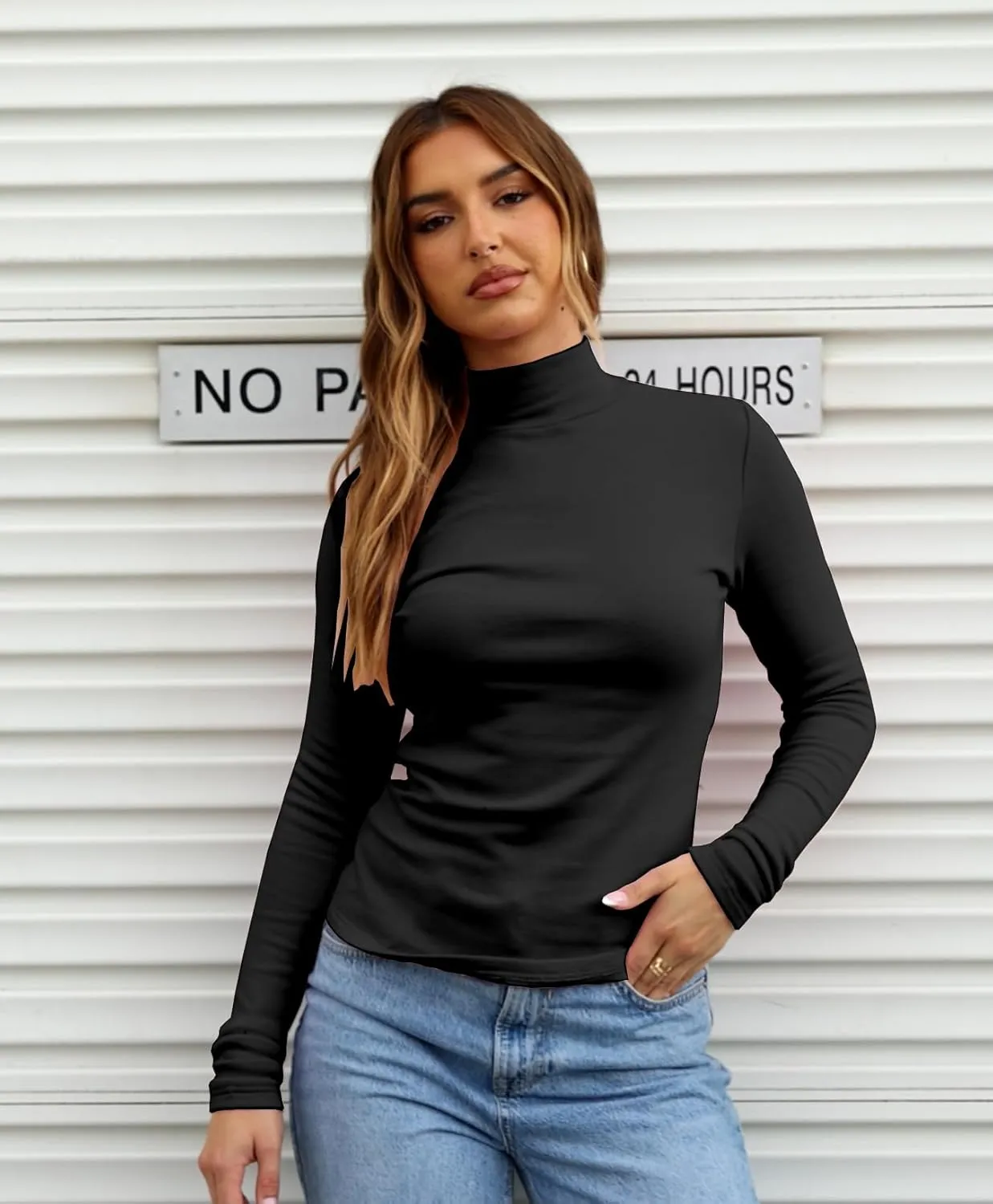 Dwnval Women's Fashion Mock Turtleneck Long Sleeve T Shirt Casual Stretchy Slim Fitted Knit Going Out Tops