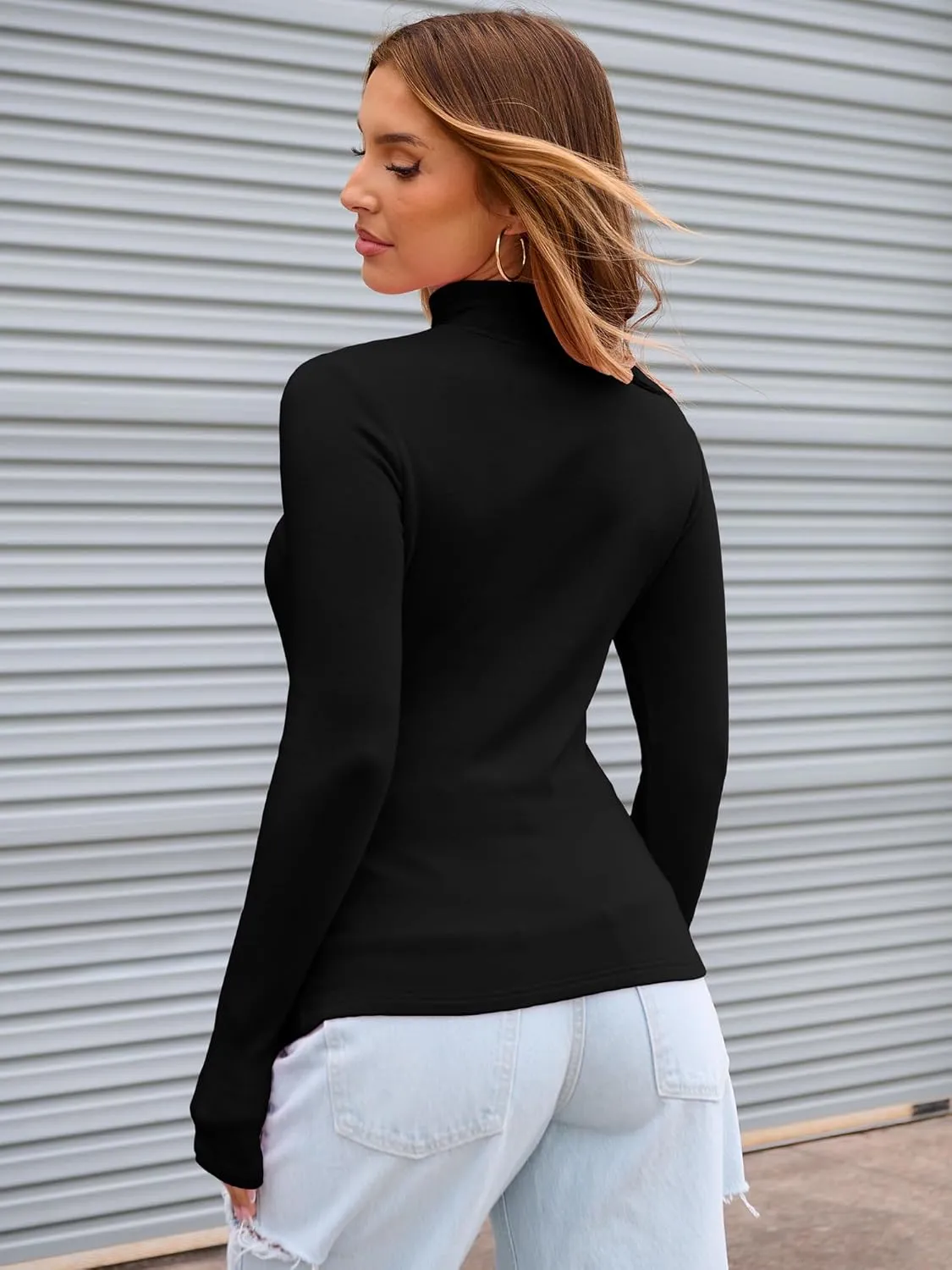 Dwnval Women's Fashion Mock Turtleneck Long Sleeve T Shirt Casual Stretchy Slim Fitted Knit Going Out Tops