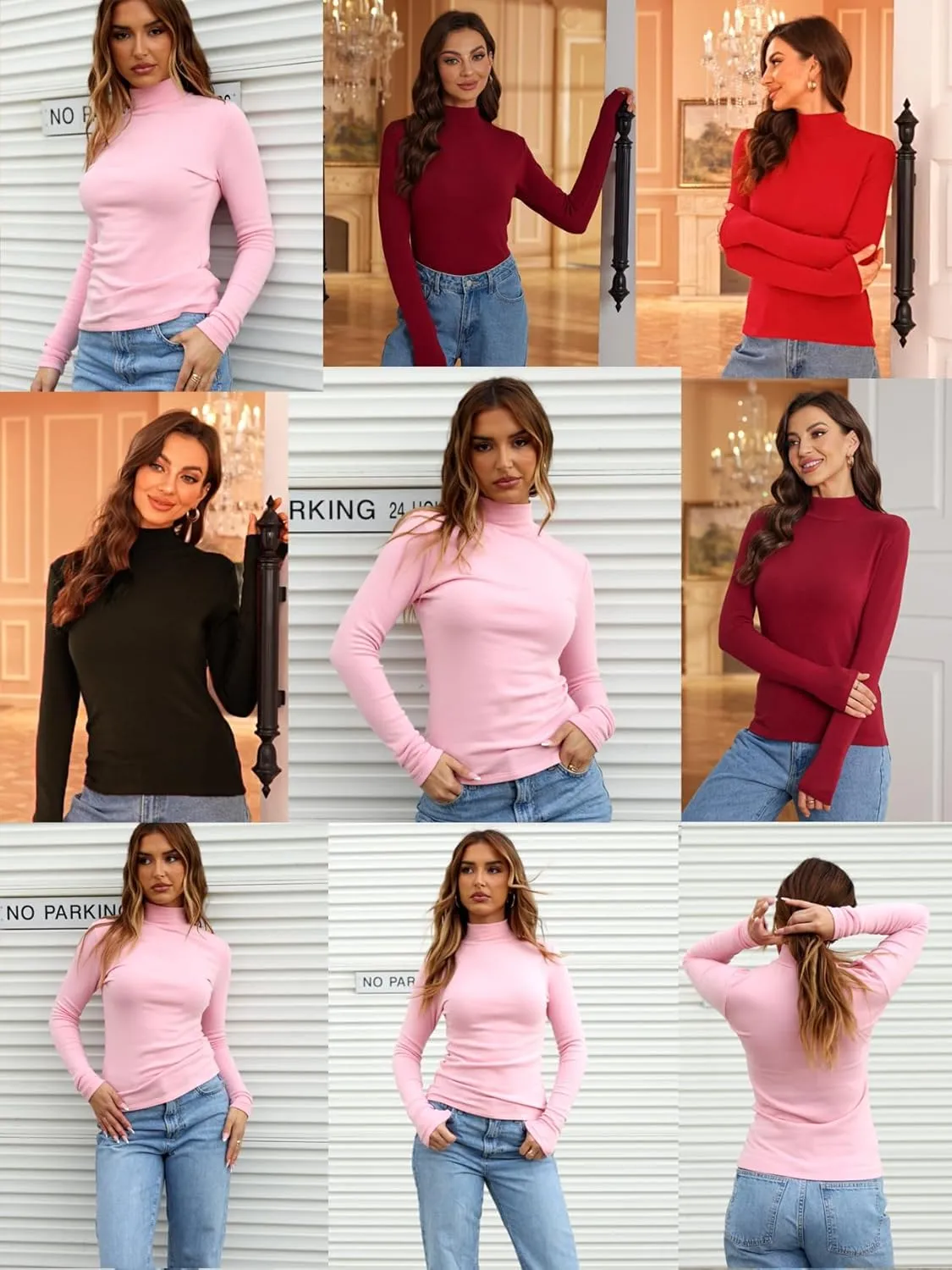 Dwnval Women's Fashion Mock Turtleneck Long Sleeve T Shirt Casual Stretchy Slim Fitted Knit Going Out Tops