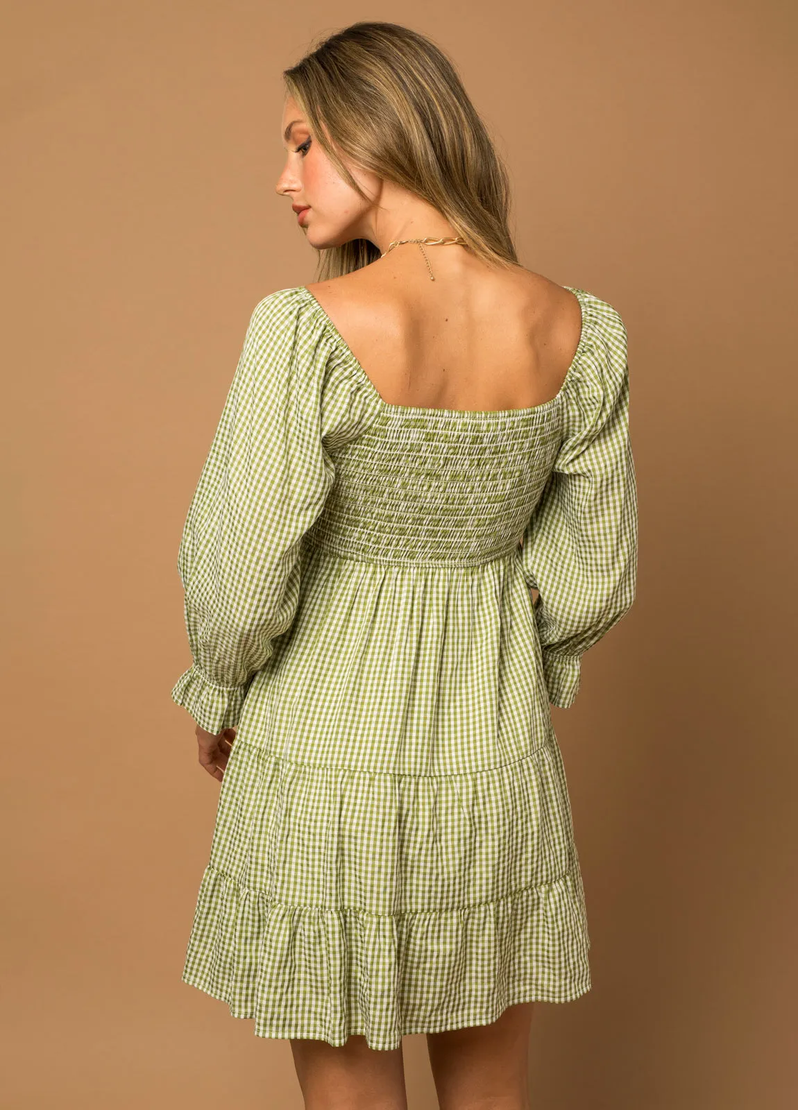 Green Gingham Tiered Dress