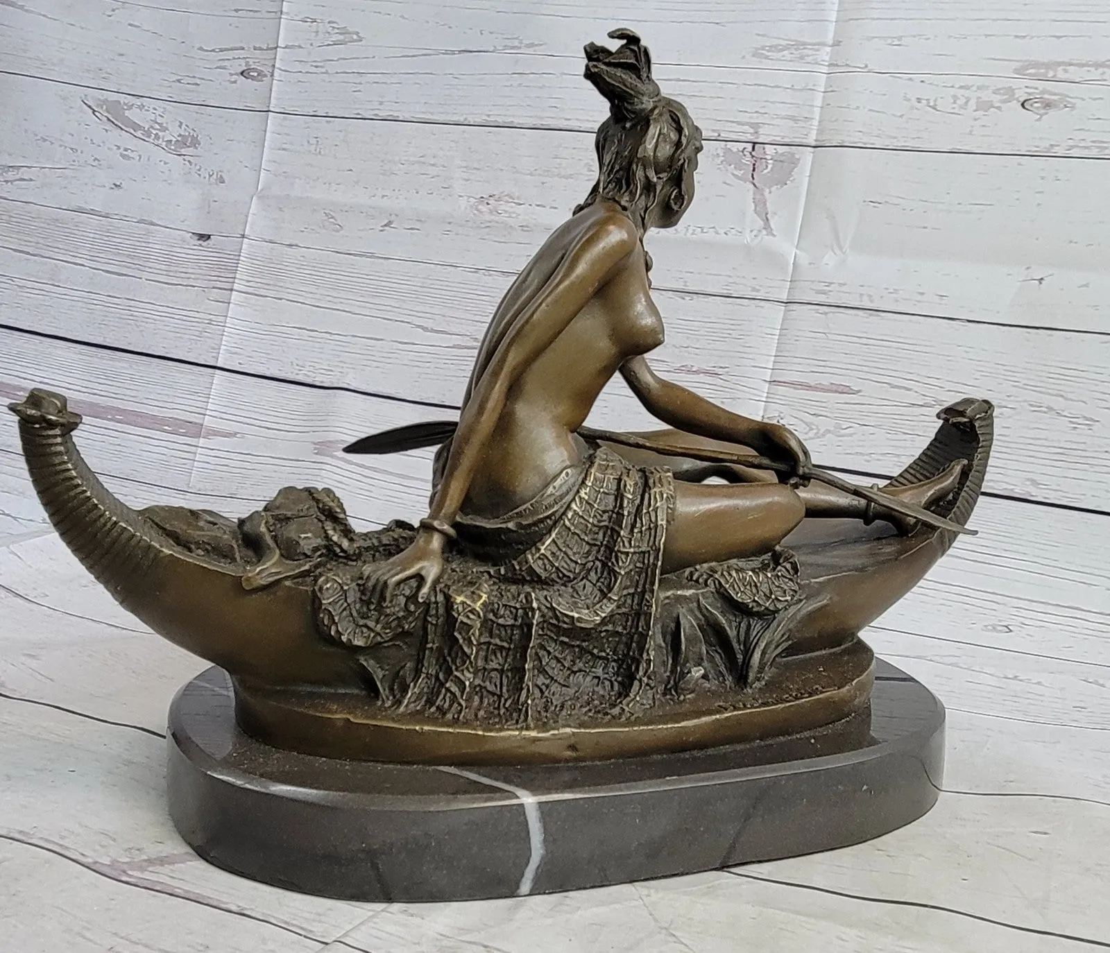 Handcrafted bronze sculpture Nude American Native Indian Marble Classic Elegant