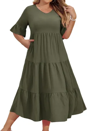 Hanna Nikole Women‘s Plus Size Smocked Maxi Dress Flowy A-Line Casual Summer Dress with Pockets