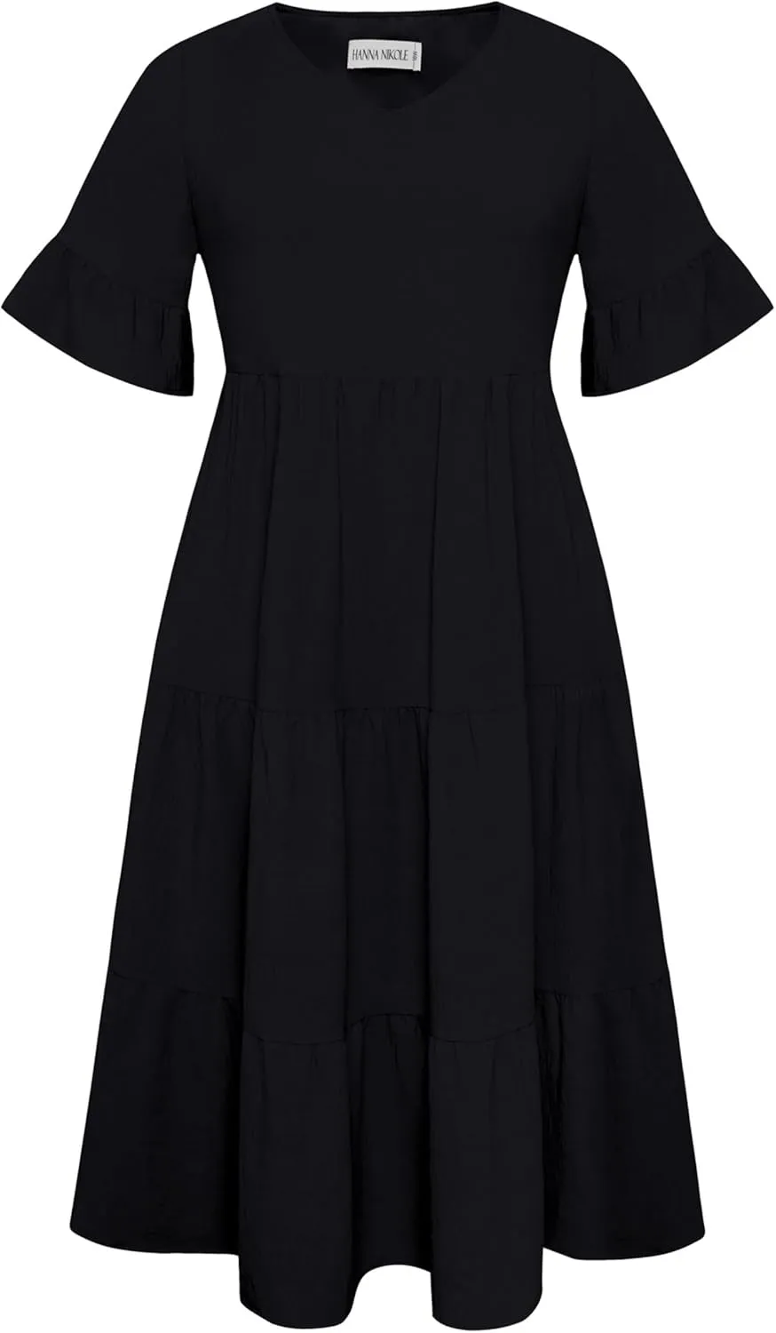 Hanna Nikole Women‘s Plus Size Smocked Maxi Dress Flowy A-Line Casual Summer Dress with Pockets