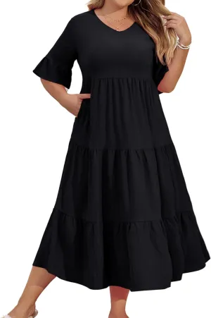 Hanna Nikole Women‘s Plus Size Smocked Maxi Dress Flowy A-Line Casual Summer Dress with Pockets
