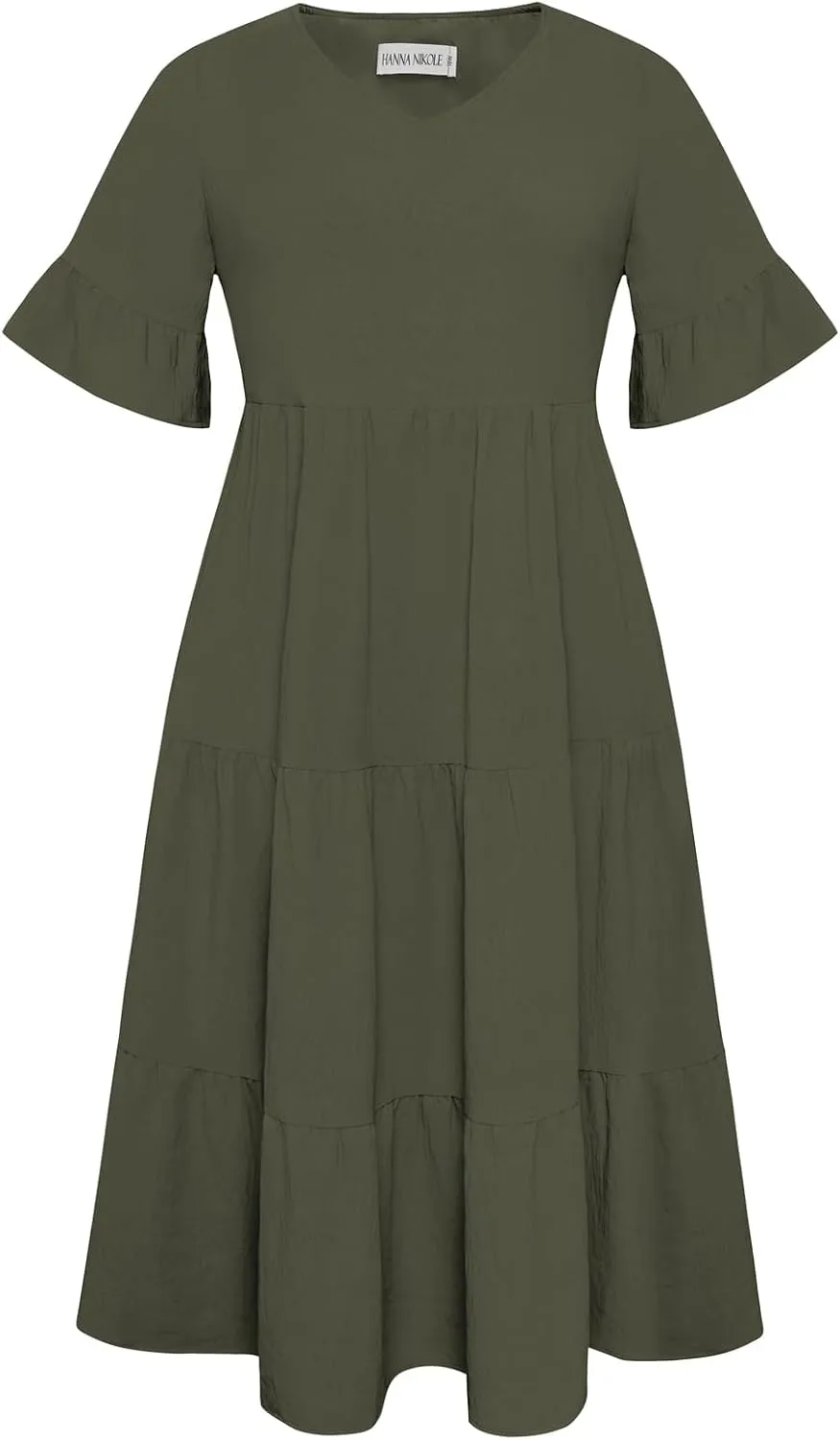 Hanna Nikole Women‘s Plus Size Smocked Maxi Dress Flowy A-Line Casual Summer Dress with Pockets