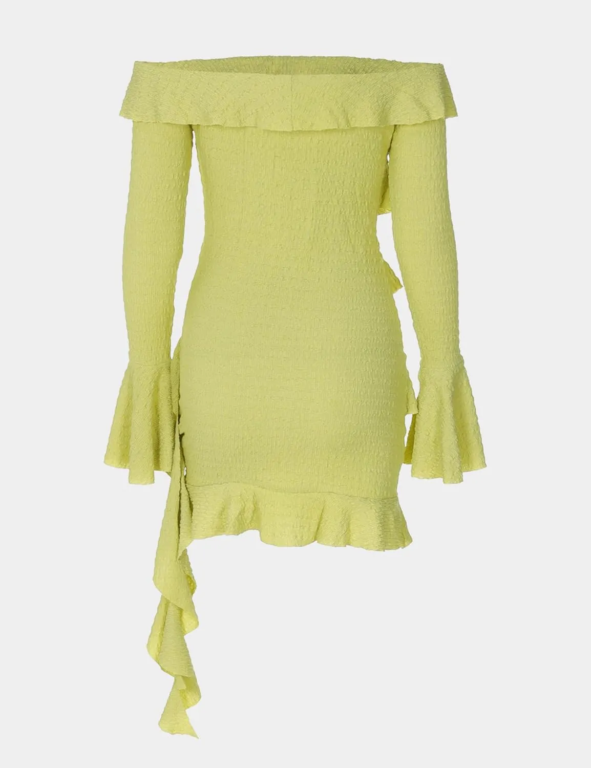 ISZPLUSH Women's Off Shoulder Ruffle Mini Dress Long Sleeve Flounce Dress Ruched Formal Cocktail Party Short Dresses