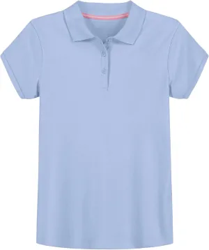 IZOD Girls' School Uniform Short Sleeve Polo Shirt, Button Closure, Comfortable & Soft Interlock Fabric