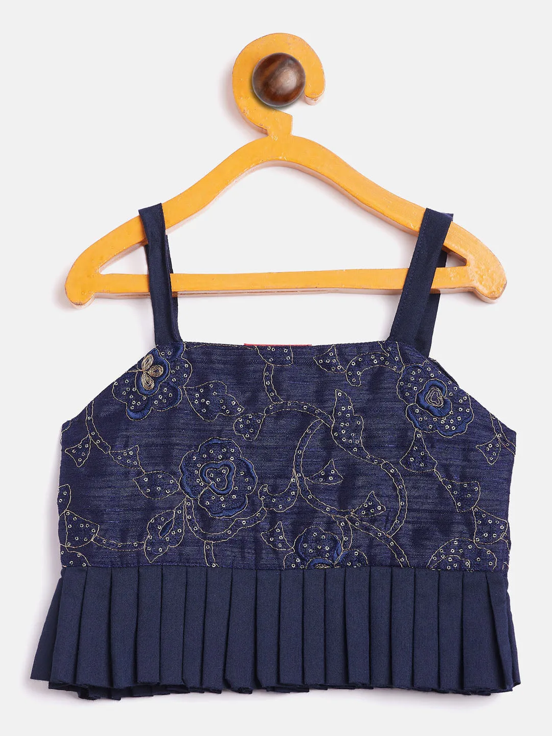 Jashvi SISHU Girl's Navy Blue Draped Skirt With Crop Top