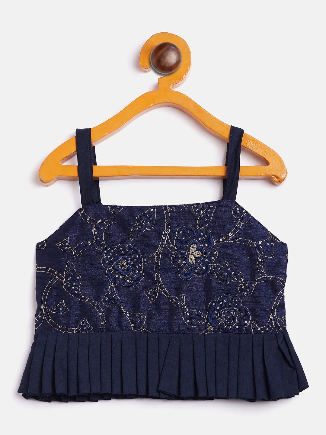 Jashvi SISHU Girl's Navy Blue Draped Skirt With Crop Top
