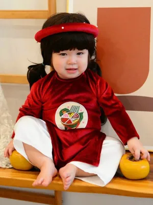 Kids Ao Dai Girl Red Velvet Ao Dai Set
