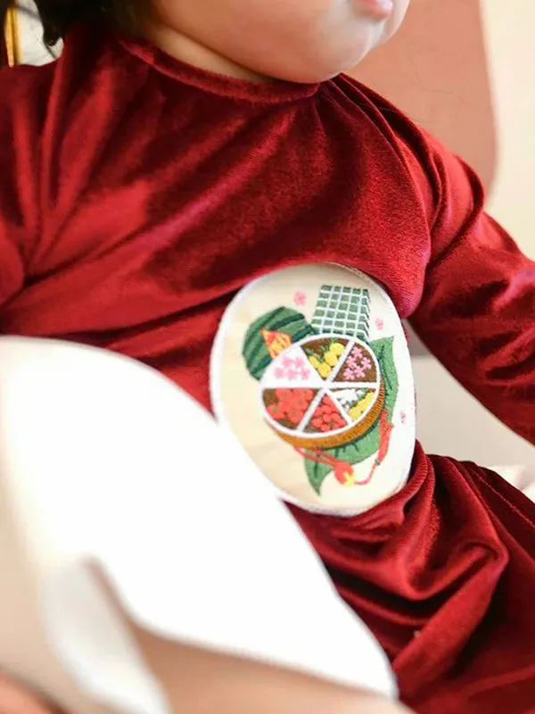 Kids Ao Dai Girl Red Velvet Ao Dai Set
