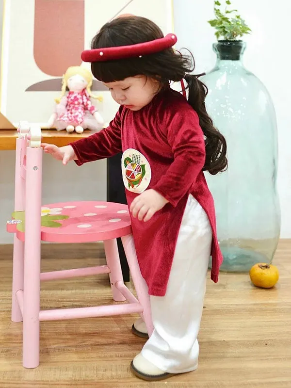 Kids Ao Dai Girl Red Velvet Ao Dai Set