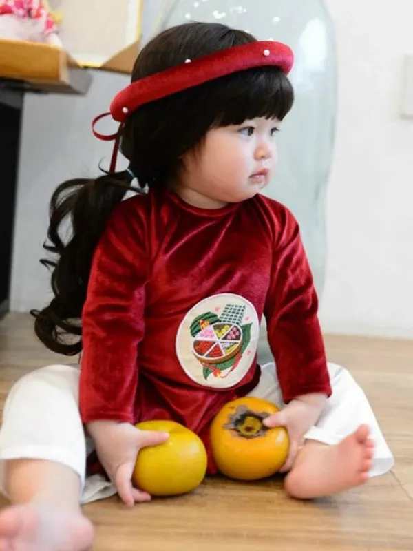 Kids Ao Dai Girl Red Velvet Ao Dai Set