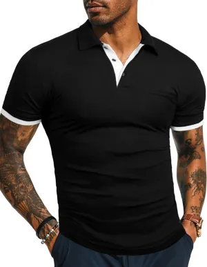 KUYIGO Men's Short&Long Sleeve Polo Shirts Casual Slim Fit Solid Soft Button Cotton Pocket Collared Shirt