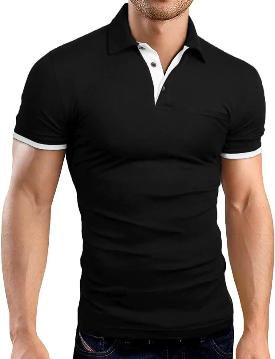 KUYIGO Men's Short&Long Sleeve Polo Shirts Casual Slim Fit Solid Soft Button Cotton Pocket Collared Shirt