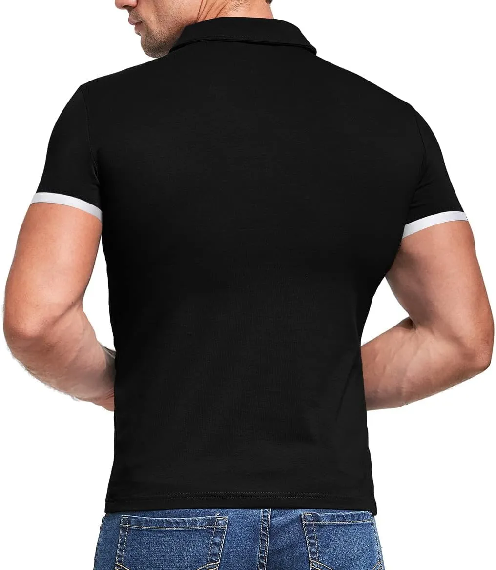 KUYIGO Men's Short&Long Sleeve Polo Shirts Casual Slim Fit Solid Soft Button Cotton Pocket Collared Shirt