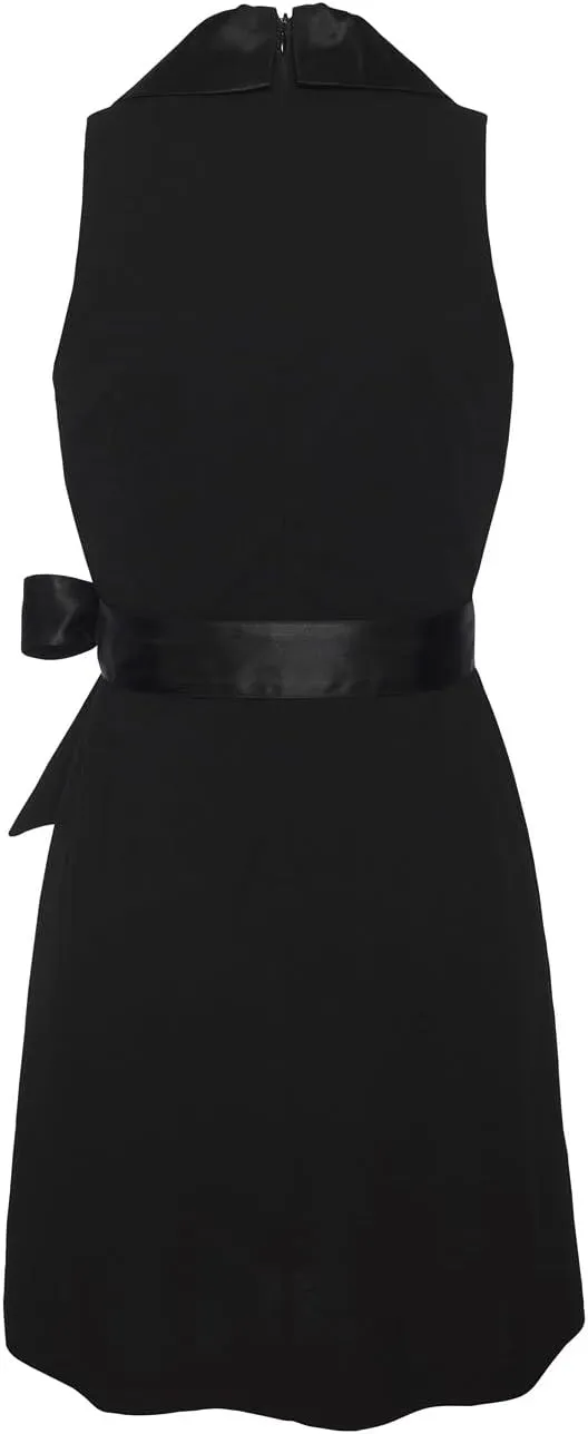 LASCANA Women's Sleeveless Blazer Dress, Satin Lapel, Self-Tie Belt, A-Line Wrap Look