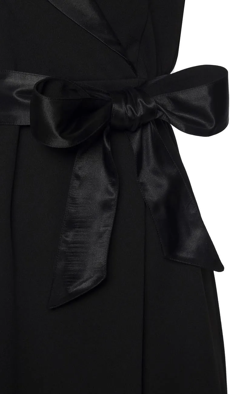 LASCANA Women's Sleeveless Blazer Dress, Satin Lapel, Self-Tie Belt, A-Line Wrap Look