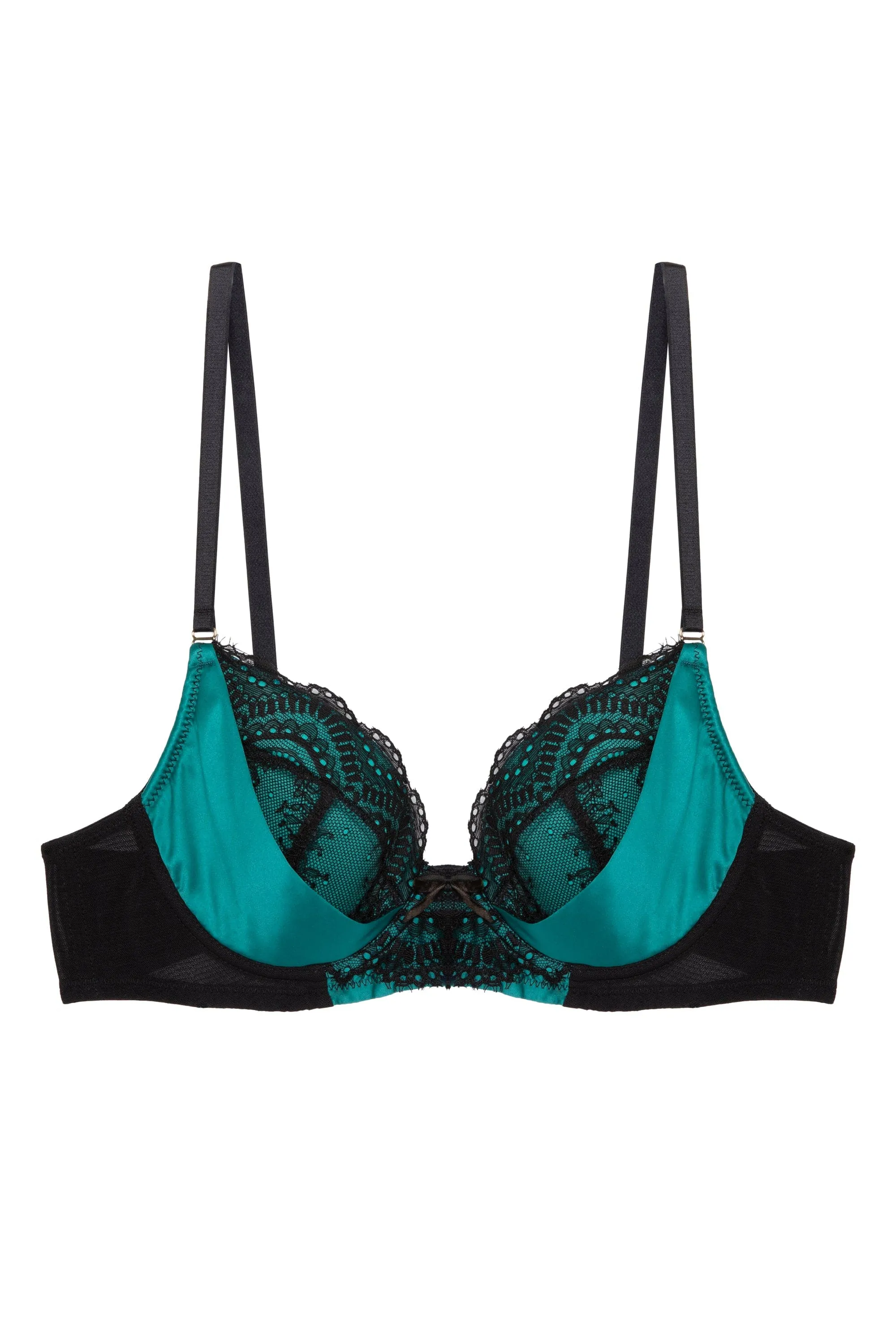 Melda Teal Satin And Lace Bra