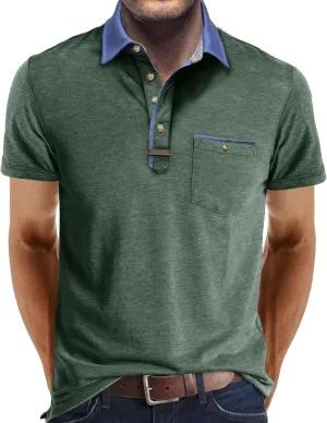 Men's Casual Polo Shirts Classic Button Basic Short Sleeve Shirt Lightweight Cotton Tees Golf Stylish Tops