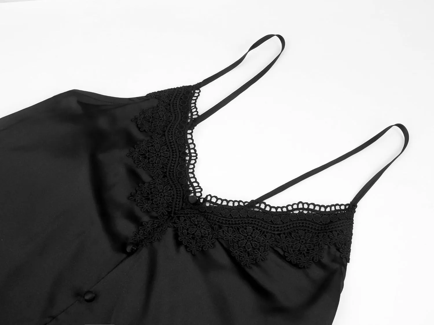miduo Womens Satin V Neck Lace Trim Buttoned Cami Spaghetti Strap Camisole Sleeveless Tank Tops