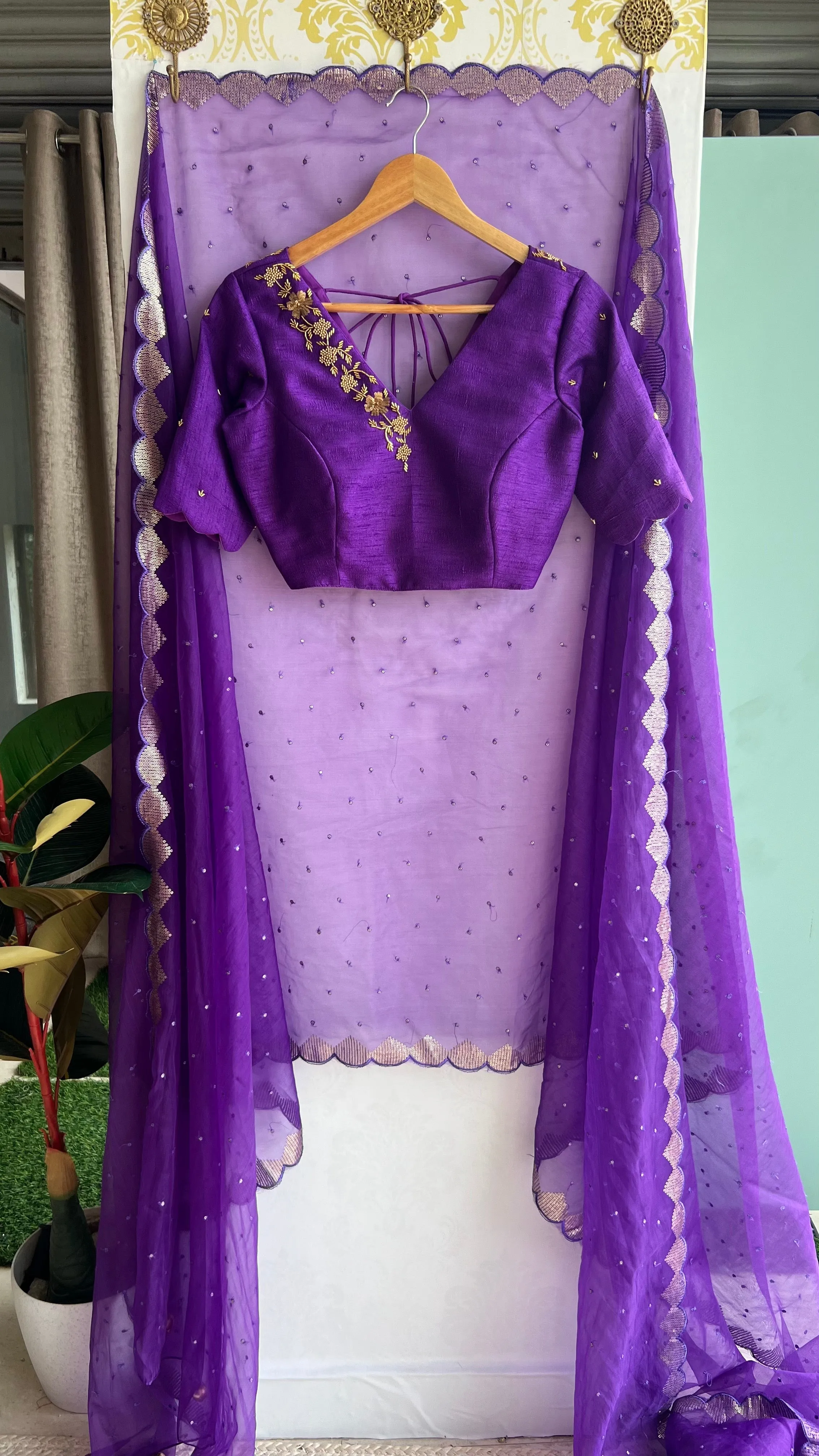 Purple Organza Saree with Handmade Blouse