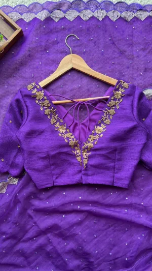 Purple Organza Saree with Handmade Blouse