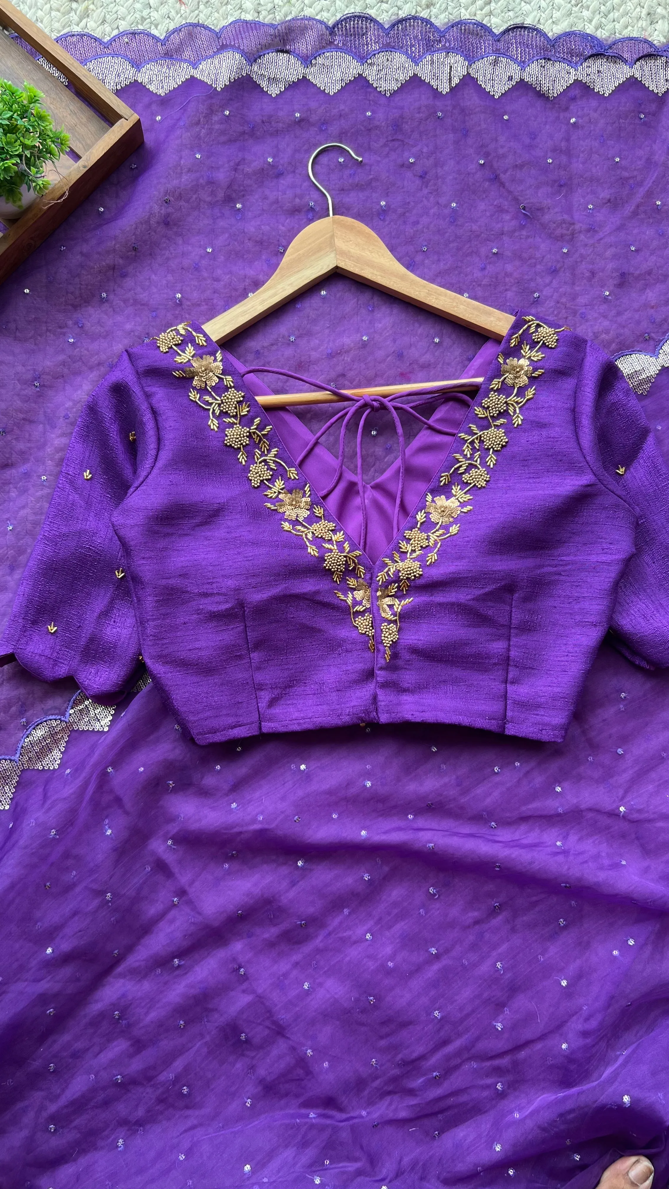Purple Organza Saree with Handmade Blouse