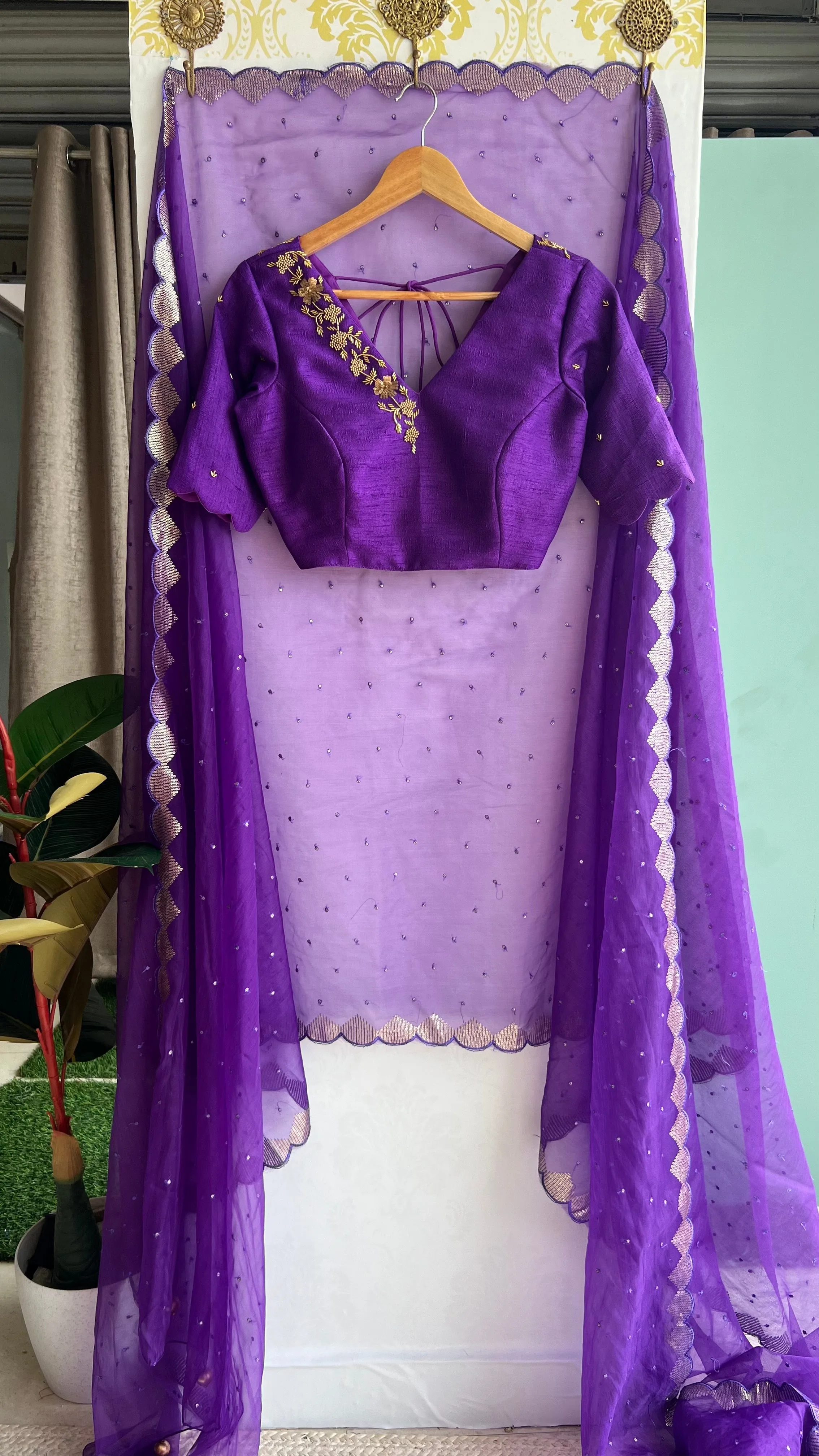 Purple Organza Saree with Handmade Blouse