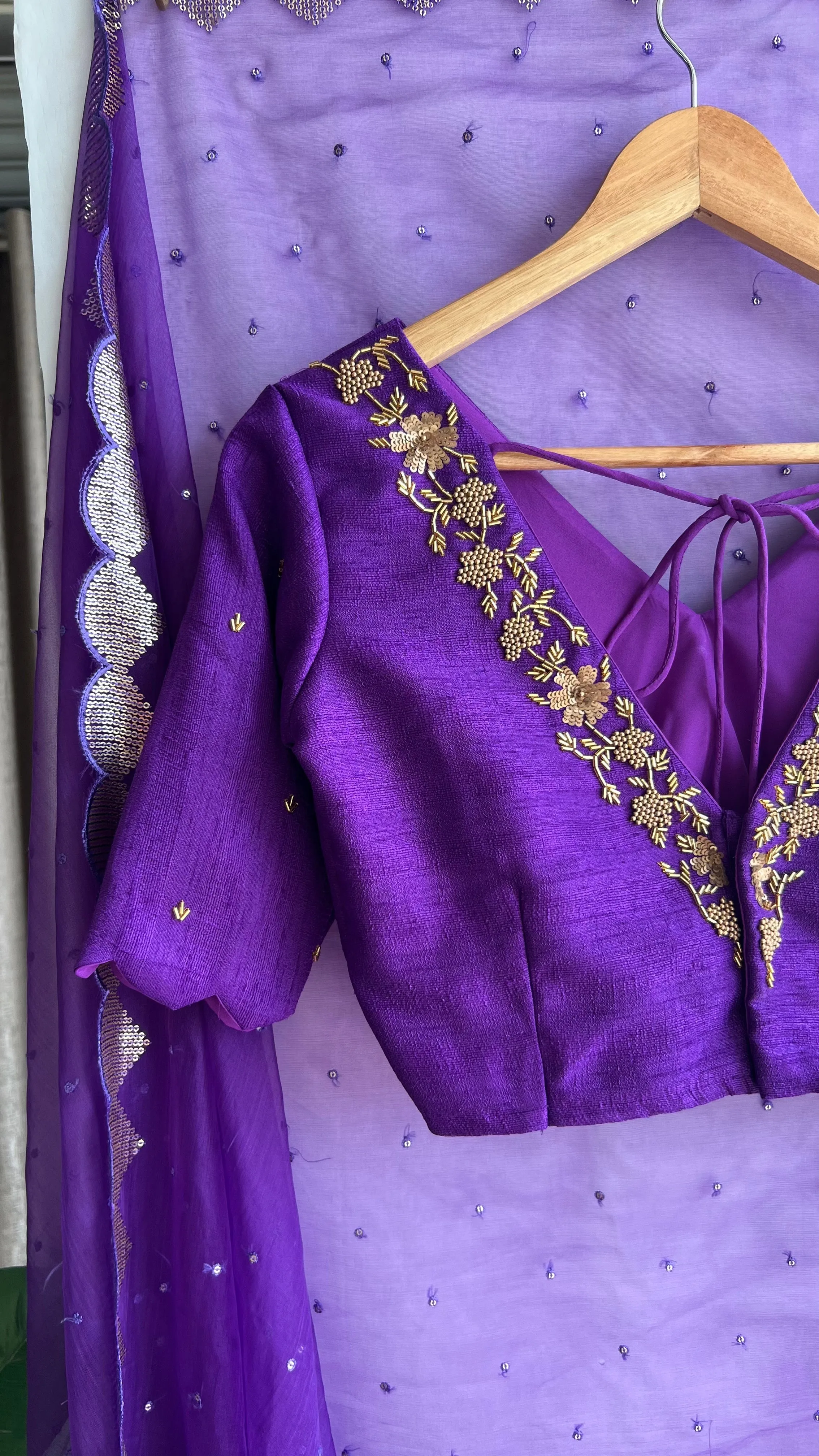 Purple Organza Saree with Handmade Blouse