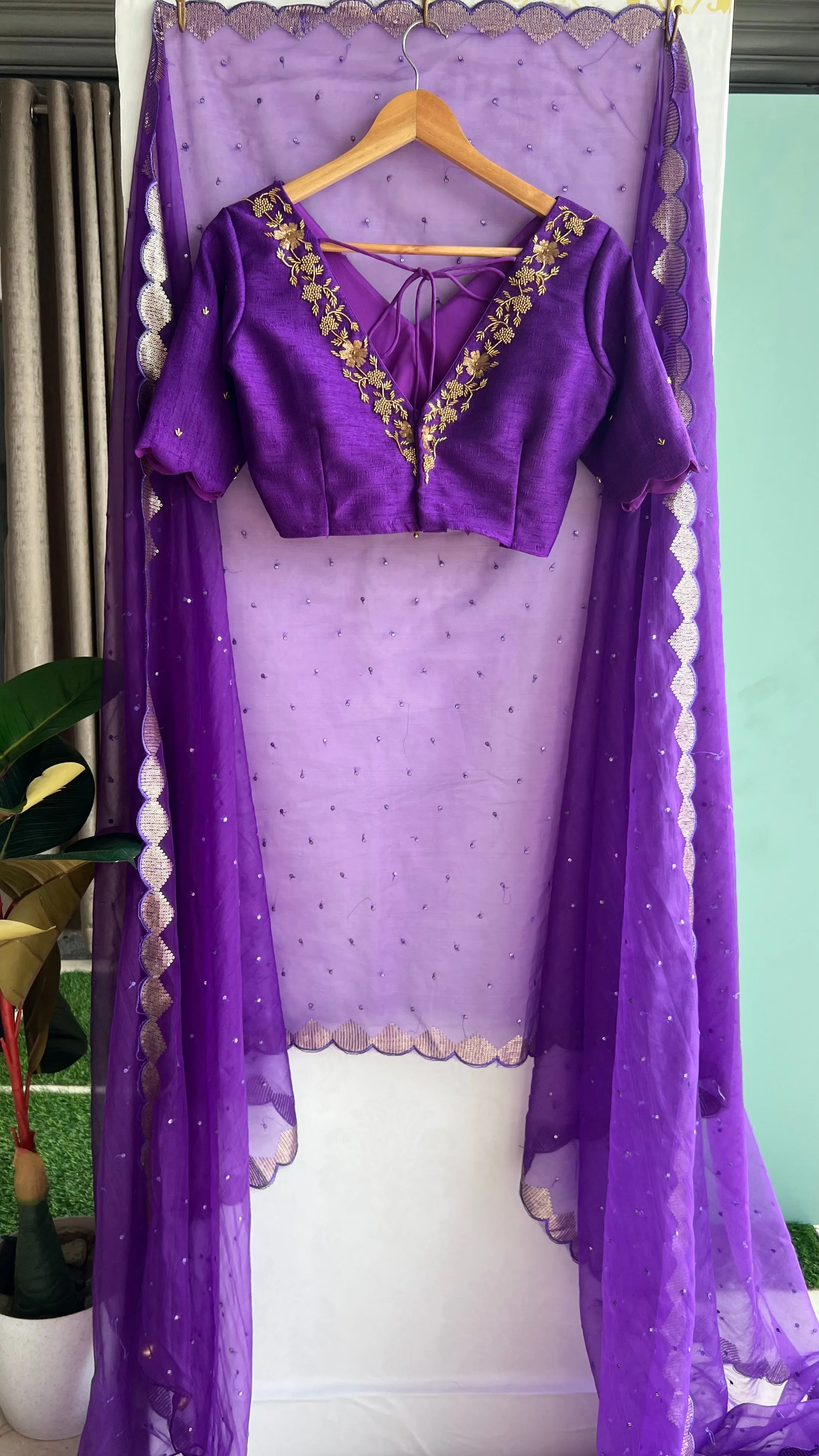 Purple Organza Saree with Handmade Blouse