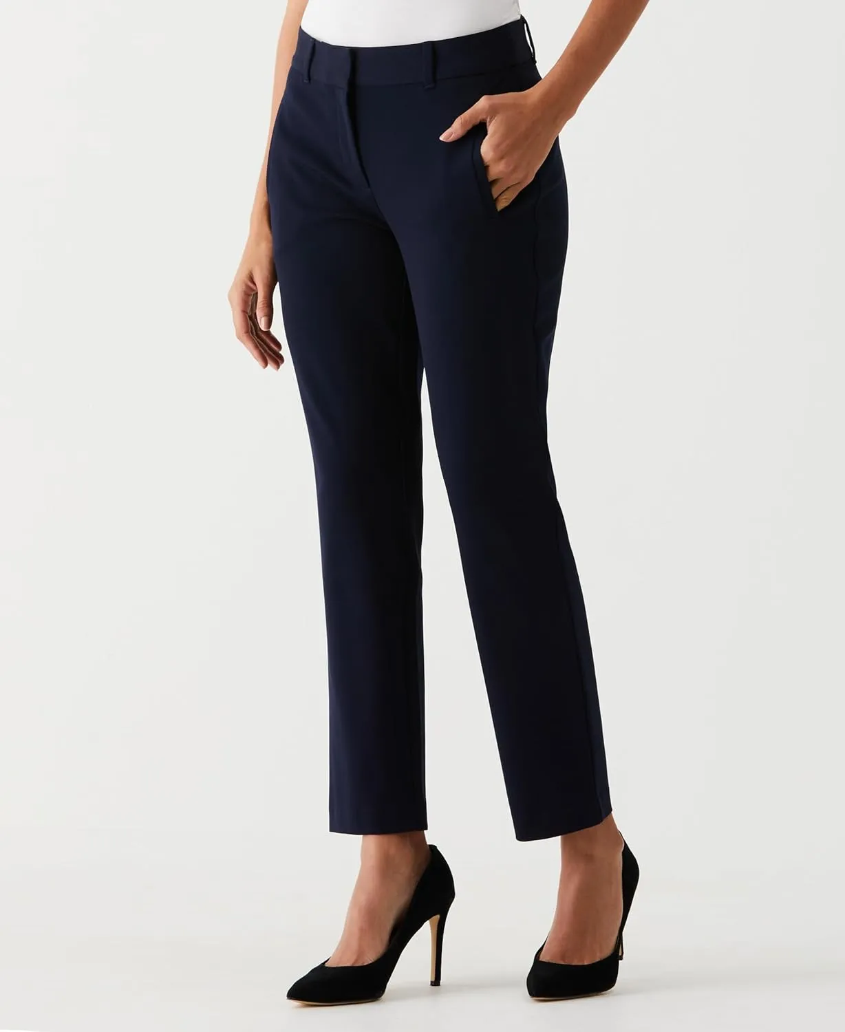 Rafaella Women's 28" Petite Stretch Ankle Pants with Slimming Waist Panel, Soft Gabardine Fabric, Straight Leg Classic Fit