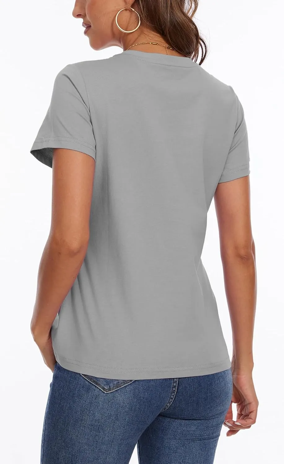 SMENG Women's Cotton V Neck T-Shirt Short Sleeve Solid Color Tee Casual Fit Tee Breathable Summer Fashion Tops