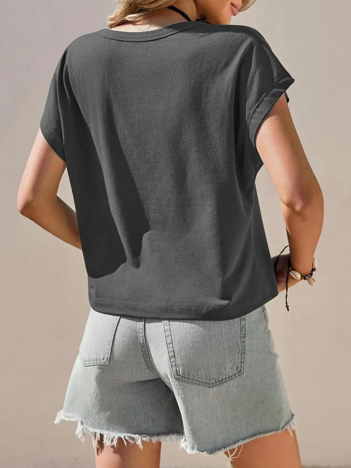 Tankaneo Womens Deep V Neck T Shirts Summer Casual Short Cap Sleeve Tops Loose Fit Basic Tee